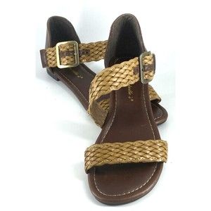 Breckelles Womens Sandals Nadia Faux Leather Buckle Brown Woven Size 8